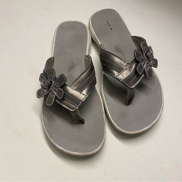 Clarks cloudsteppers comfort slip on sandal Breeze Brinkley Flora pewter 9 - Picture 1 of 8